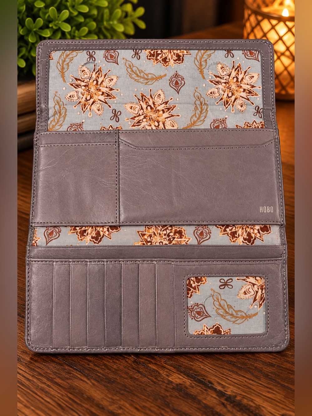 HOBO International Gray/Taupe Leather Continental Wallet